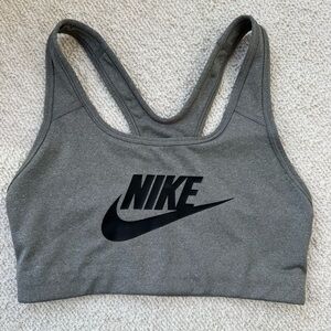 Nike Charcoal Grey Sports Bra with Black Logo, Size S
